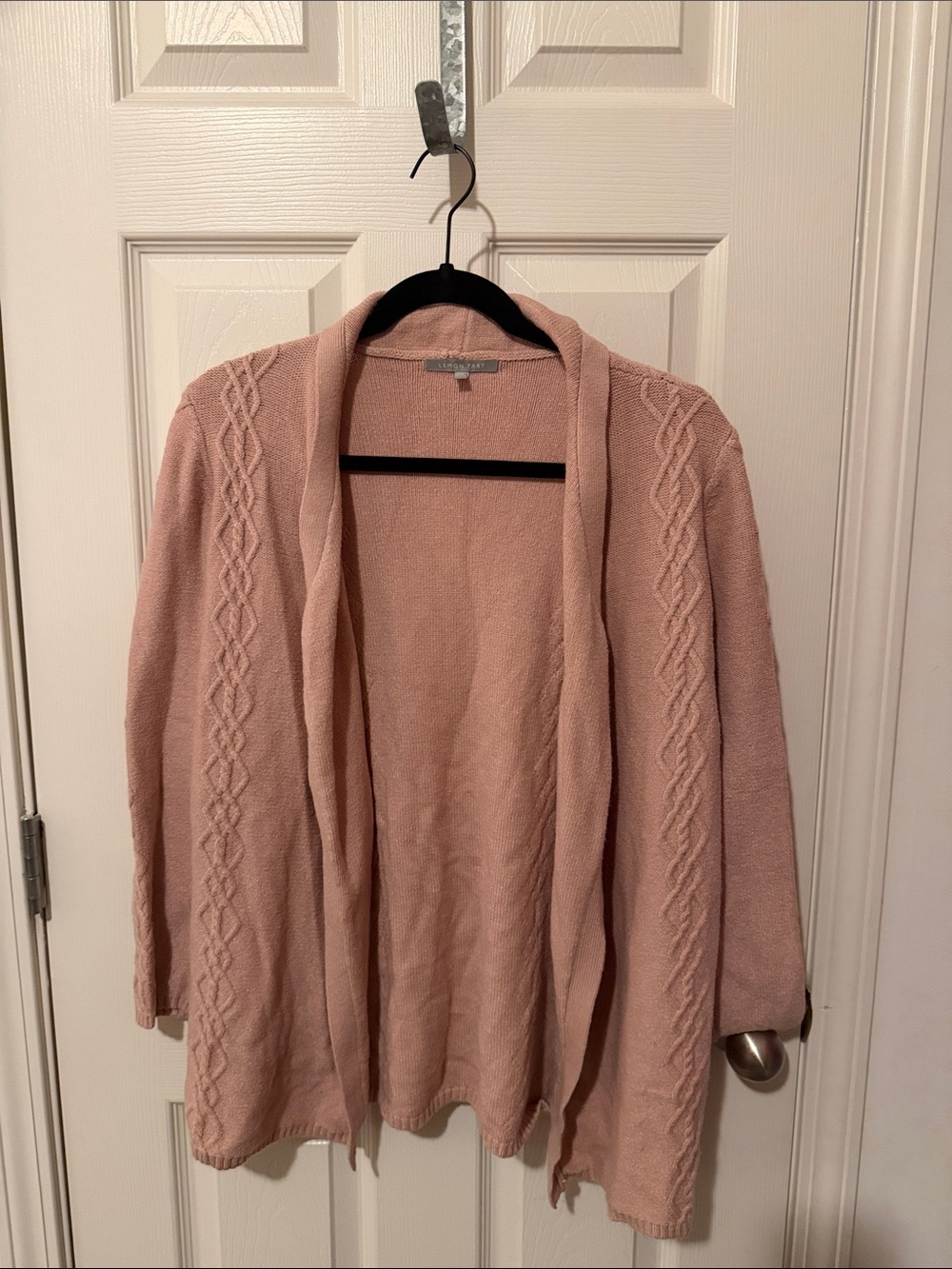 Lemon Tart Pink Open-Front Cable Knit Sweater Cardigan